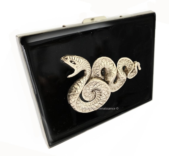 snake cigarette holder Art Deco Snake Cigarette Case: Hand-painted Enamel, Personalized Option