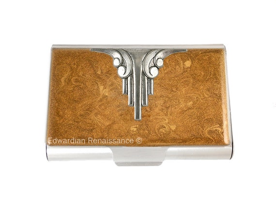◇COURONNE◇ Facade business card wallet_RCWGX24148BRD Antique Gold Art Deco Large Business Card Case Inlaid in