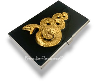 Antique Gold Snake Card Case: Hand-Painted Enamel, Gothic Victorian Serpent