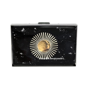 Billetera de tarjeta de crédito Celestial con incrustaciones en negro pintado a mano con esmalte Silver Splash Art Deco con opciones personalizadas y de color