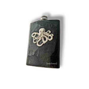 Antique Silver Octopus Flask: Hand Painted Enamel, Neo Victorian Kraken
