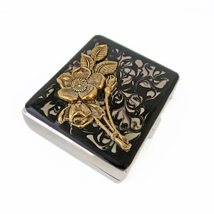 Floral Weekly Pill Case: Hand Painted Art Nouveau Enamel, Personalized Option