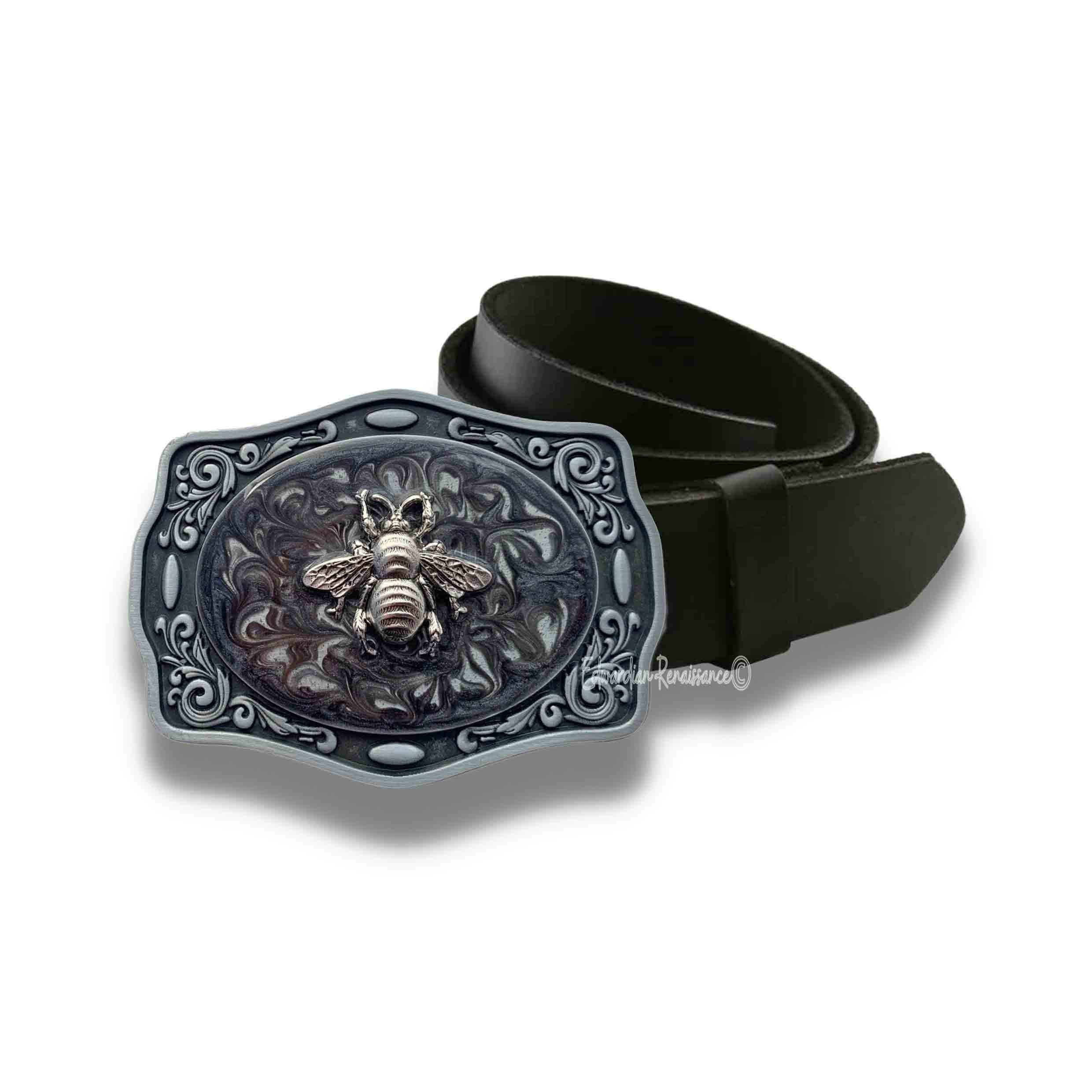 Silver Bee Belt Buckle: Hand-painted Enamel, Vintage Art 