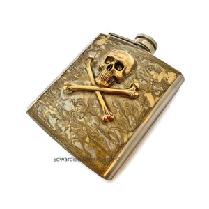 Gold Skull & Crossbones Flask: Hand-Painted Goth Style, Personalized