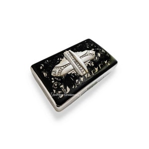 Art Deco Zigarettenhülle in Handbemalt Schwarz Wirbel Emaille Modern Vintage Geometrisches Design mit personalisierten und farblichen Optionen
