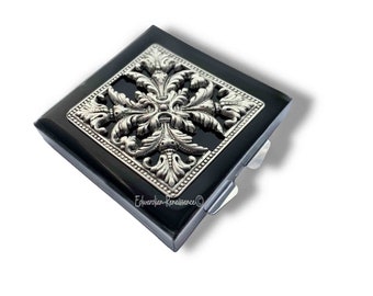 Acanthus Medallion Pill Box: Hand Painted Enamel, Art Nouveau Style