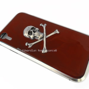 Skull and Crossbones Iphone or Galaxy Case Inlaid in Glossy OxBlood Enamel Gothic Victorian Phone Cover with Color Options Available