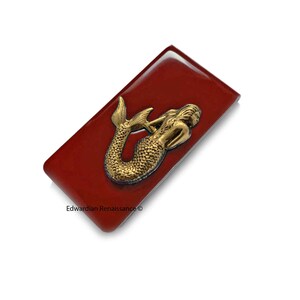 Antique Gold Mermaid Money Clip: Hand-Painted Oxblood Enamel, Personalized