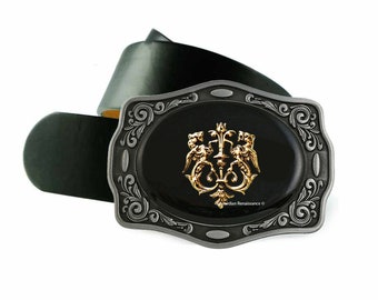 Golden Dragon Crest Belt Buckle: Hand Painted Medieval Style