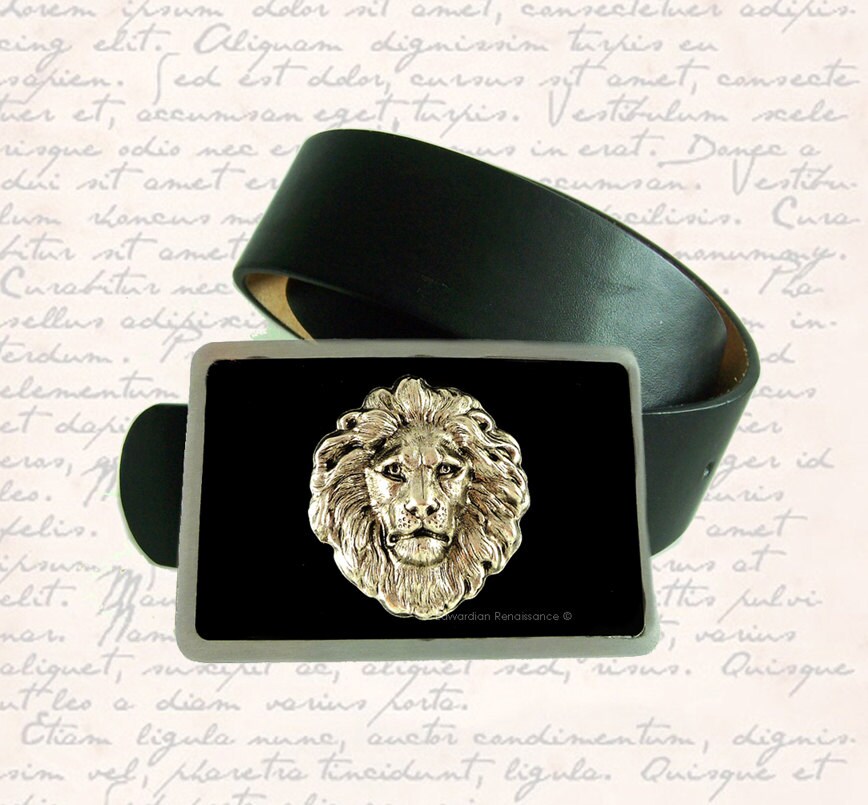 Large Belt Buckle Lion Inlaid in Hand Painted Glossy Onyx Etsy