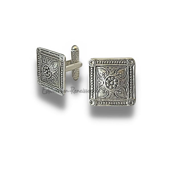 Art Deco Cuff Links Antique Sterling Silver Moorish Design Inspired Neo Victorian Cufflinks with Tie Clip and Tie Pin Set Options