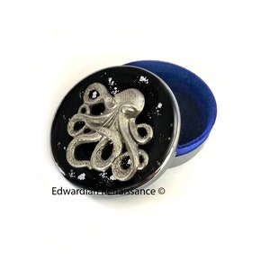 Octopus Jewelry Box: Hand Painted Enamel, Silver Nautical Design