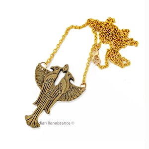 Falcon and Scarab Design Necklace Antique Gold Egyptian Horus Jewelry