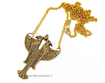 Falcon and Scarab Design Necklace Antique Gold Egyptian Horus Jewelry