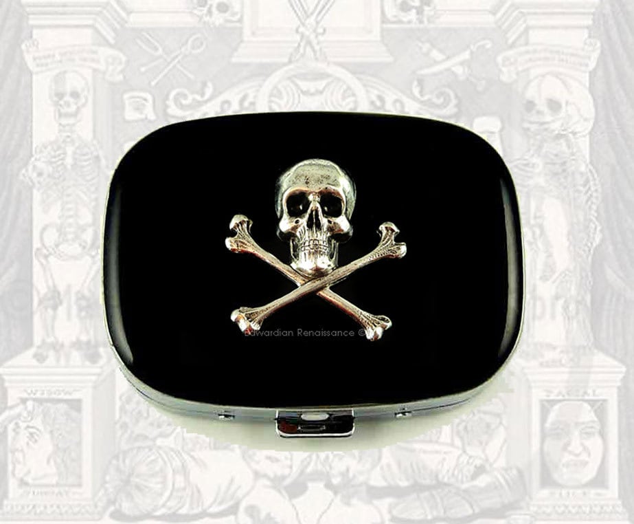 Oval Pill Box Skull and Crossbones Inlaid in Hand Painted Etsy