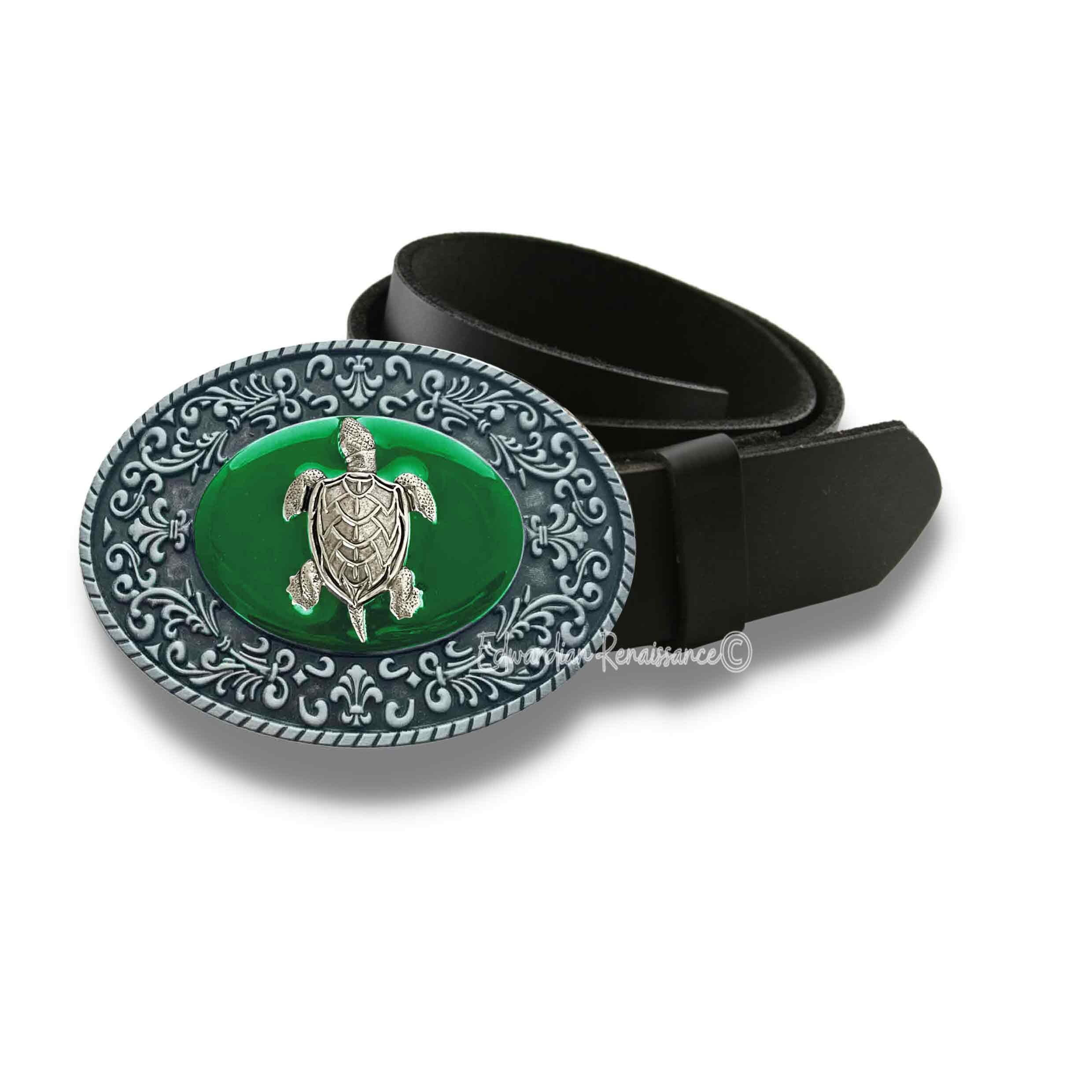 Vintage 70\'s Brass Cast Sea Turtle Belt Buckle Green Sea Turtle Belt Buckle - Cellar Leather main image 2