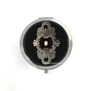 Art Nouveau Pill Box: Hand Painted Enamel Compact Mirror, Personalized