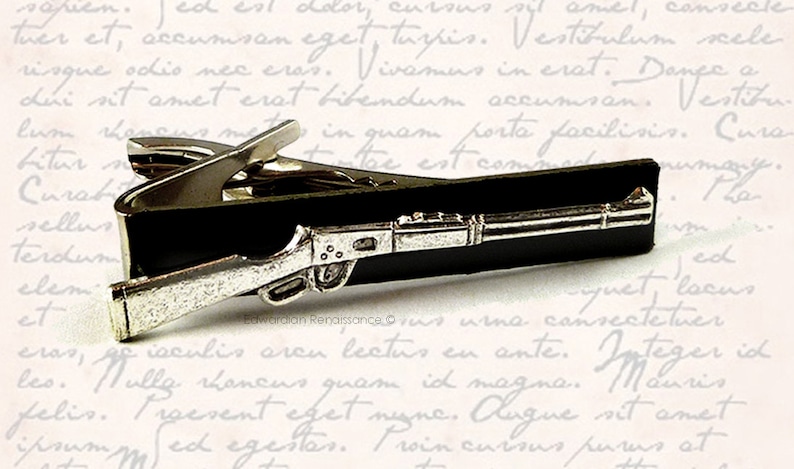 Antique Silver Winchester Rifle Tie Clip Hunting Shooter Tie Bar Accent Vintage Style Gun Clip