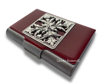 Tarjetero Art Nouveau: Esmalte en filigrana color sangre de buey, opción personalizada