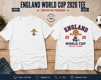 Angleterre Coupe du monde 2026 T-shirt mascotte, T-shirt de fan de football, Vêtements de football unisexe