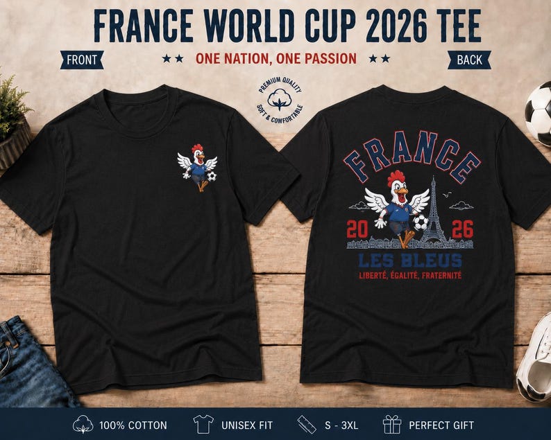 France 2026 World Cup Soccer T-Shirt, Les Bleus Rooster Graphic Tee image 1