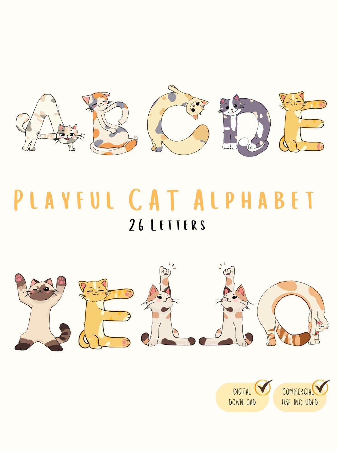 Cat Alphabet PNG Bundle, Cute Cat Letters A-Z, Animal Alphabet Clipart ...