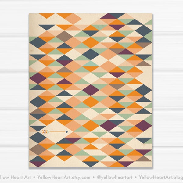 SALE Graphic Art Print "Geometric Triangles and Arrows" 8x10 in Multi Color