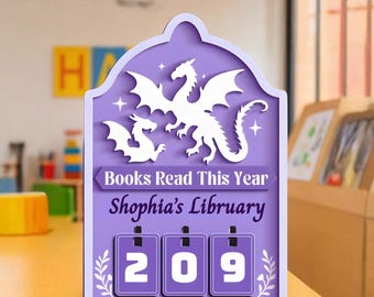 Personalized Dragon Books Read Tracker, Books Read This Year, Bookish Decor, Bookshelf Counter, Gift for Book Lover, Custom Reader Gift