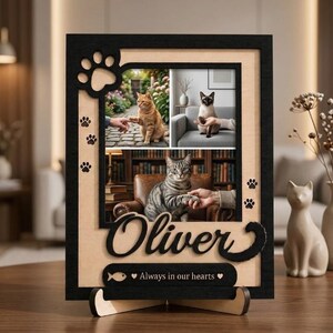 Custom Pet Memorial Picture Frame, Personalized  Cat Mom Gift, Wooden Remembrance Frame for Lost Pet