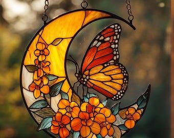 Monarch Butterfly Suncatcher, Butterfly Stained Glass Window Hangings, Unique Mother's Day gift, Gift for Mom, Wall Art