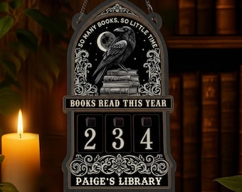 Personalized Gothic Raven Books Read Tracker for Readers, Personalized Dark Academia Library Decor, Custom Book Count Display