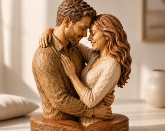 Escultura de madera personalizada para pareja, figura personalizada de pareja abrazándose, regalo romántico de aniversario para esposa/esposo, bloque de madera personalizado