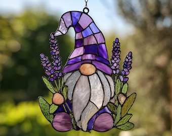 Lavender Gnome Acrylic Suncatcher, Garden Window Decor, Gnome Garden Decor, Gnome Window Decor, Christmas 2025 Decor