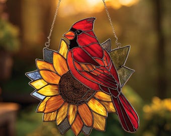 Cardinal and Sunflower Acrylic Suncatcher: Bird Lover Decor