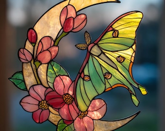 Luna Moth Butterfly Suncatcher, Butterfly Acrylic Ornament, Stained Glass Window Hangings Wall Art, Unique Christmas Gift, Gift For Her