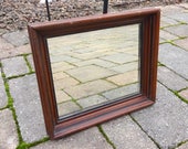 Antique American Shadow Box Mirror with Red Brown Stain and Original Glass