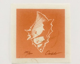 Vintage Original Seashell Silkscreen numbered 134/500 on rice paper by listed artist James Omohundro