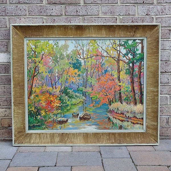 RESERVED for Sara -- Large Mid Century Original 1940's Impressionist Landscape Oil Painting on board signed J.W. Gable - AWESOME!!