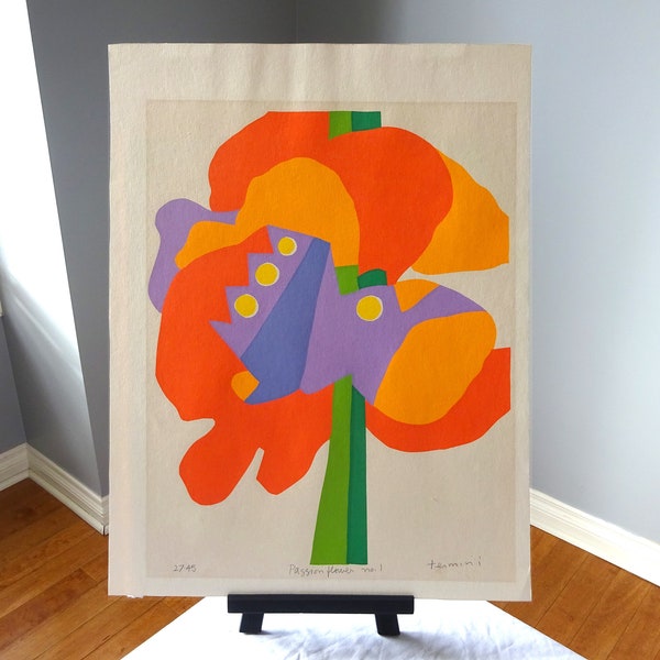 CLEARANCE -- Mid Century Modern Silkscreen signed by listed artist Maria Termini titled Passion Flower no.1