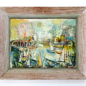 Mid Century Original Impasto Abstract Nautical Oil Painting by artist Edith Socolow - dated '59