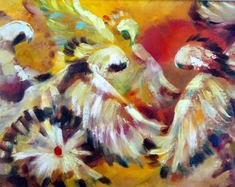 Vintage Expressionist Landscape Oil Painting titled "Eagle Dancers" by artist C. Gardner '78