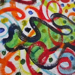 Vintage Modernist Pop Art Abstract Oil Painting signed by artist Choley &#39;90