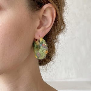 Colorful Wool Hoop Earrings, Handmade Yarn Wrapped Boho Earring, Multicolor Fiber Statement Earring, Artisan Textile Jewelry, Funky Gift