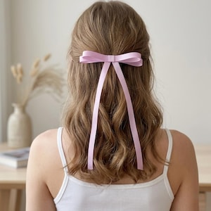 Long Tail Elegant Satin Ribbon Hair Bow, Silky Coquette Non Slip Spring Clip, Wedding Bridesmaid Prom Date Night Gift, Everyday Accessory