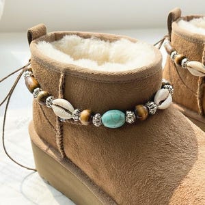 Eye-Catching Unique Boho Beaded Boot Wrap, Handmade Shell Boot Chain, One Piece Adjustable Snow Boot Accessory, Holiday Gift for Her