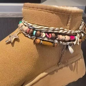 Eye-Catching Unique Boho Beaded Boot Wrap, Handmade Shell Boot Chain, One Piece Adjustable Snow Boot Accessory, Holiday Gift for Her