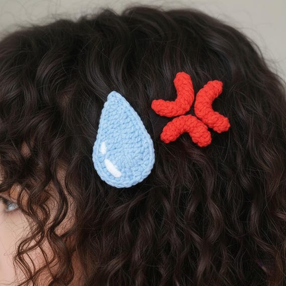 Funny Angry Emoji Hair Clip – Handmade Crochet Barrettes, Unique