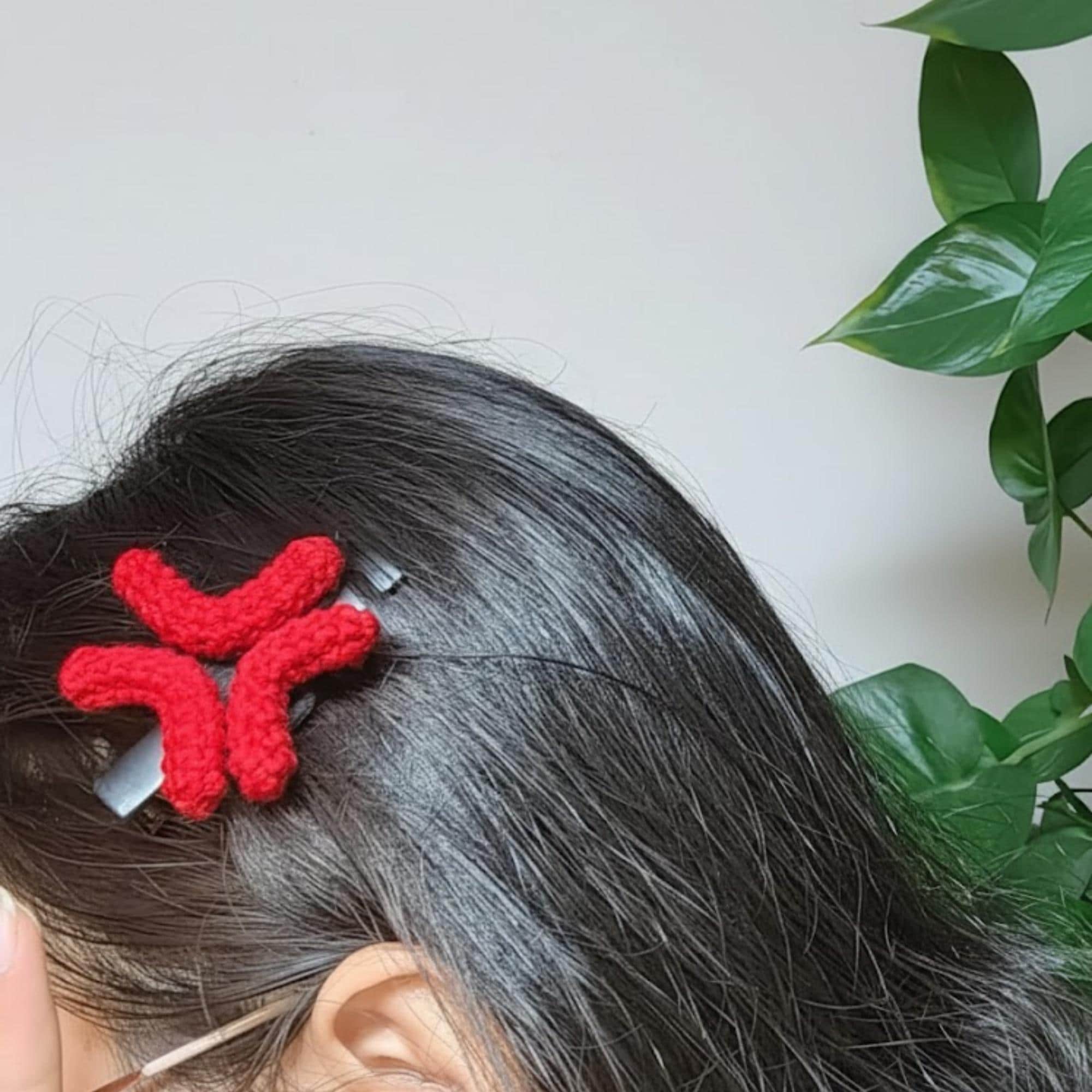 Funny Angry Emoji Hair Clip – Handmade Crochet Barrettes, Unique