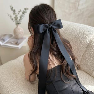 Elegant Large Satin Ribbon Bow Hair Clip,Long Tail Barrette for Women,French Style Handmade Hair Accessory, Unique Eye-Catching Gift for Her