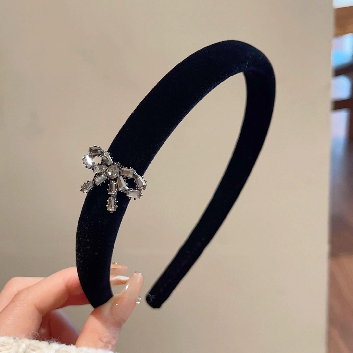 Velvet Crystal Bow Headband, Elegant Padded Rhinestone Hair 